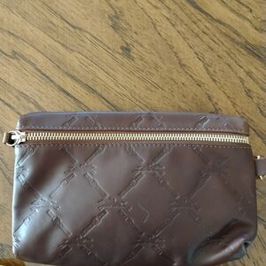 Longchamp Brown Leather Wristlet with Embossed Pattern